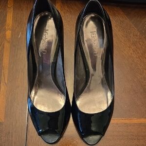 Michelle D Black Patent Leather Heels